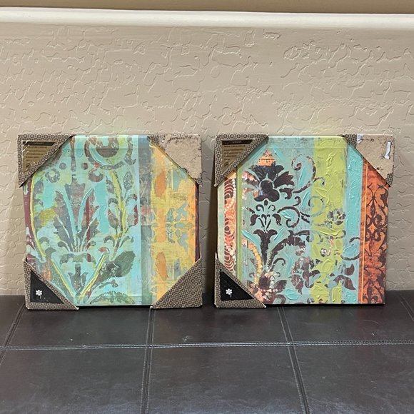 Artbeats Set of 2 Canvas Prints Aqua Blue Multi Color 12" Square Each New! - Picture 1 of 8